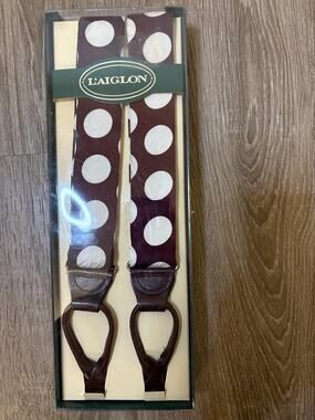Vintage L’Aiglon Burgundy Polka Dot Suspenders | New Old Stock